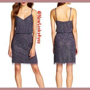 NEW Adrianna Papell Sequin Blouson Dress Gunmetal
